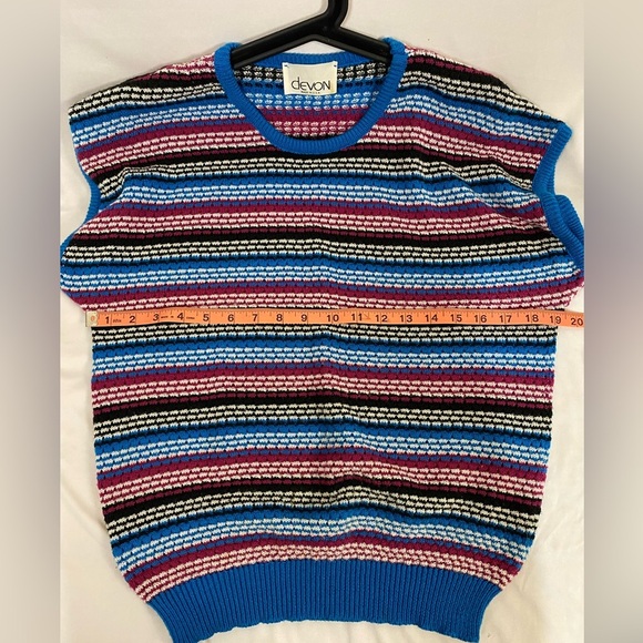 Vintage Devon Striped Knit Short Sleeve Sweater, Size M, Multi Color - Picture 4 of 6
